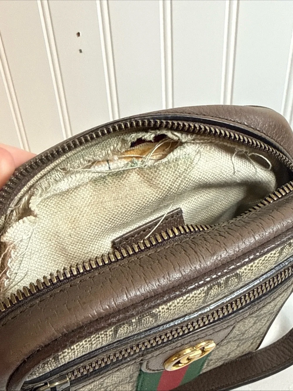 Gucci Brown GG Supreme Messenger with Green and Red Web cross body